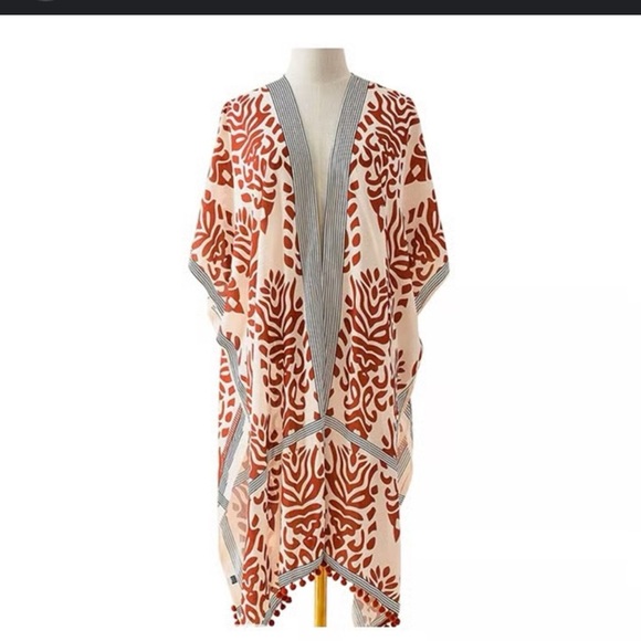 Tops - Red and White Patterned Kimono